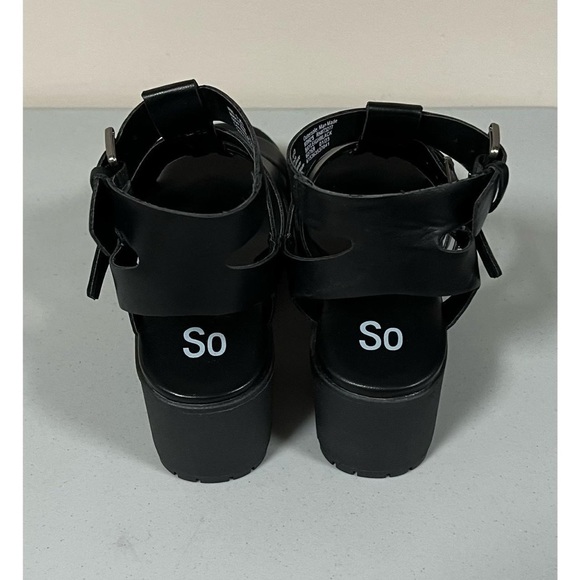 SO Black ‘Bayleigh’ Strappy Chunky Leather Open-Toe Sandals Shoes Heels Size 9🖤 - Picture 6 of 6